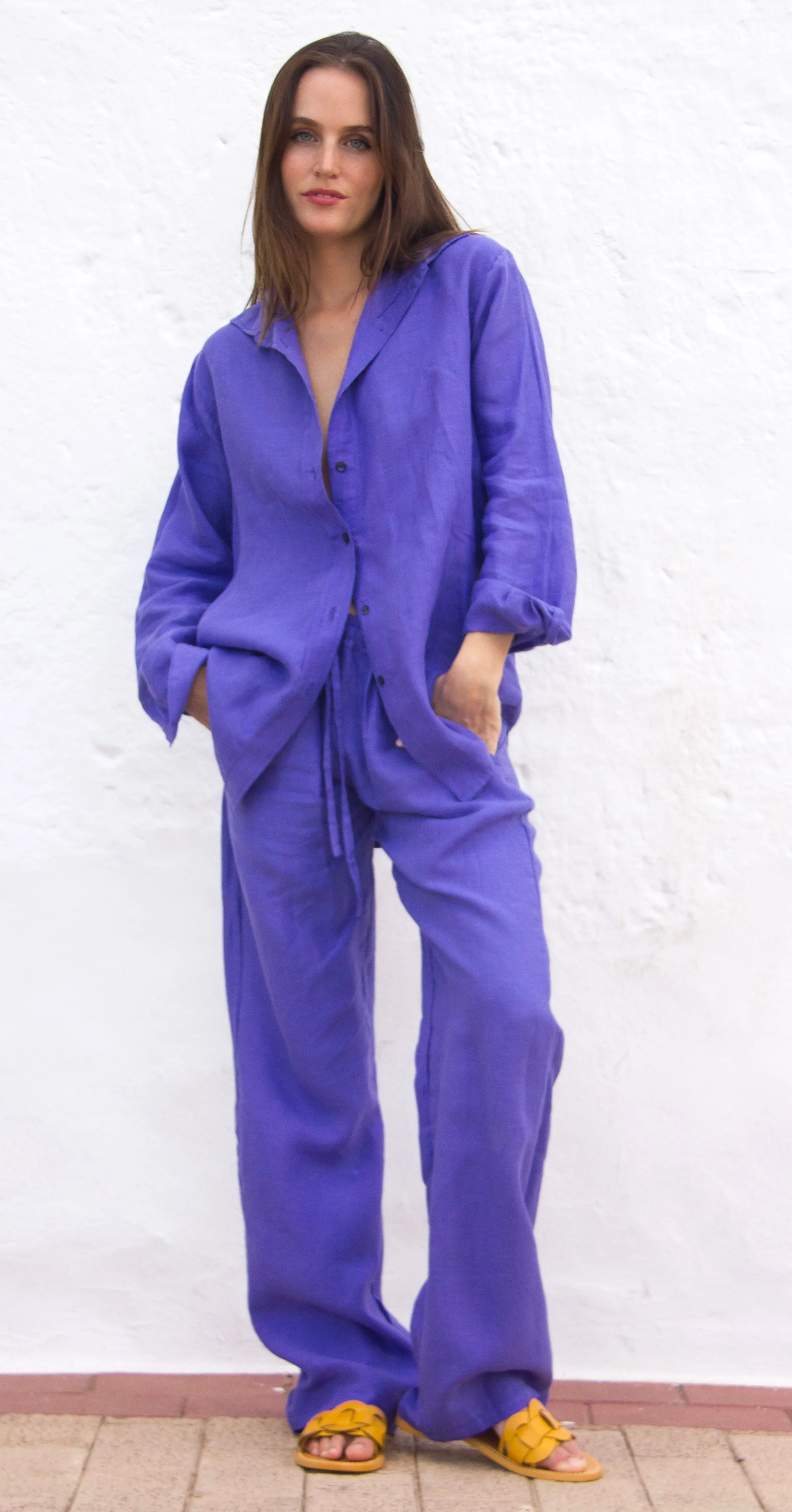 BELGIUM Boyfriendshirt Linen Blue Iris