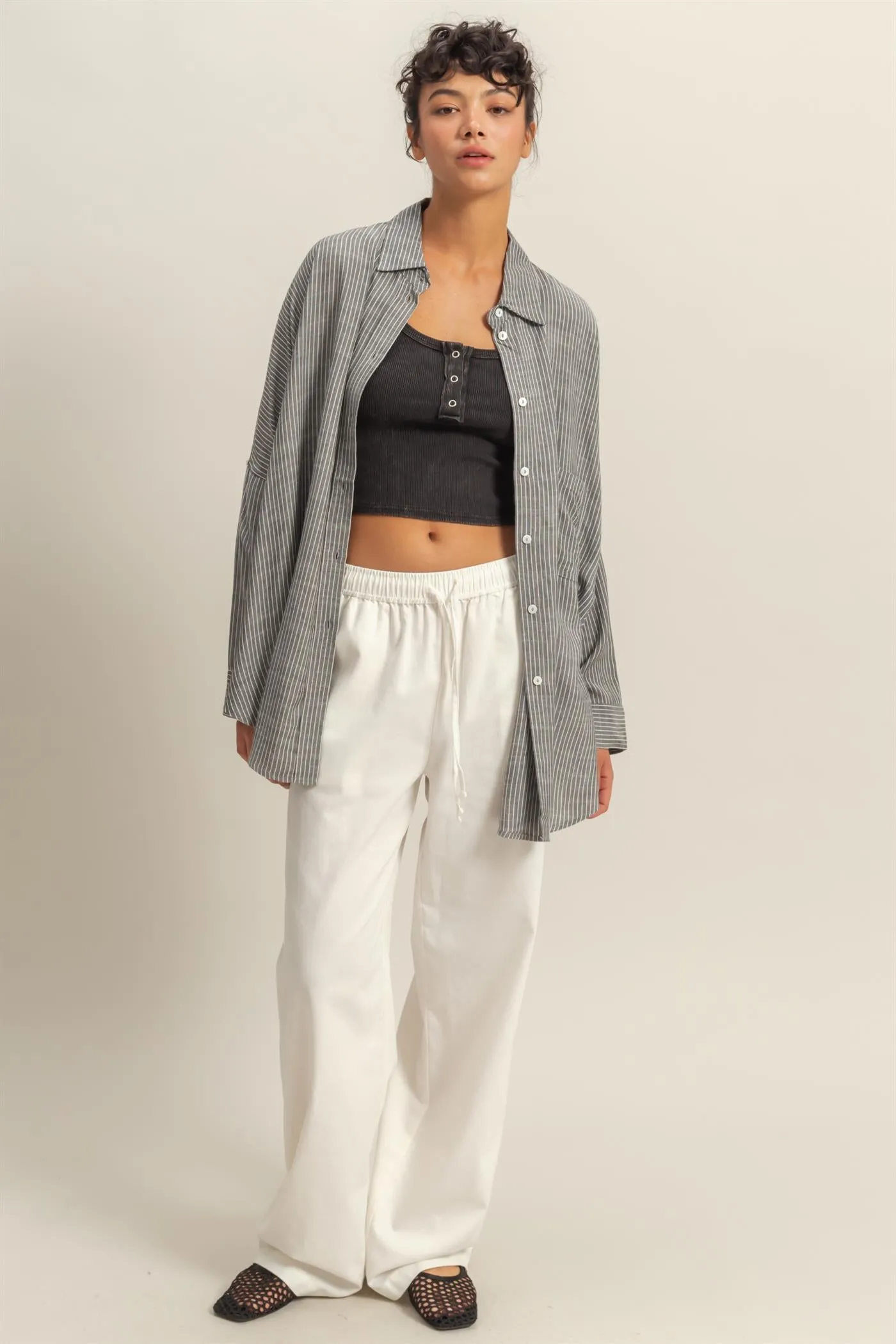 DZ25A775-Striped Oversized Button Down Shirt