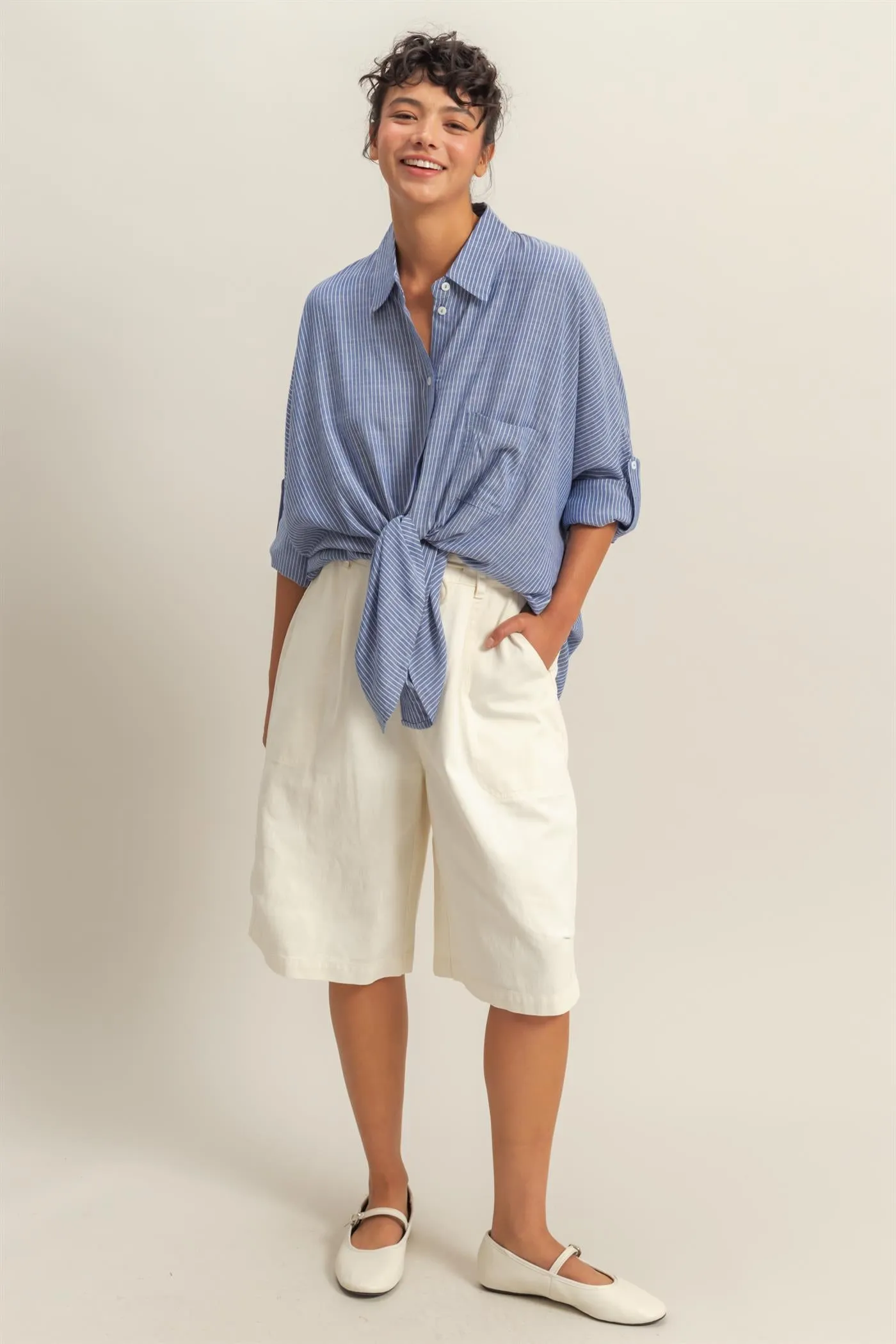 DZ25A775-Striped Oversized Button Down Shirt