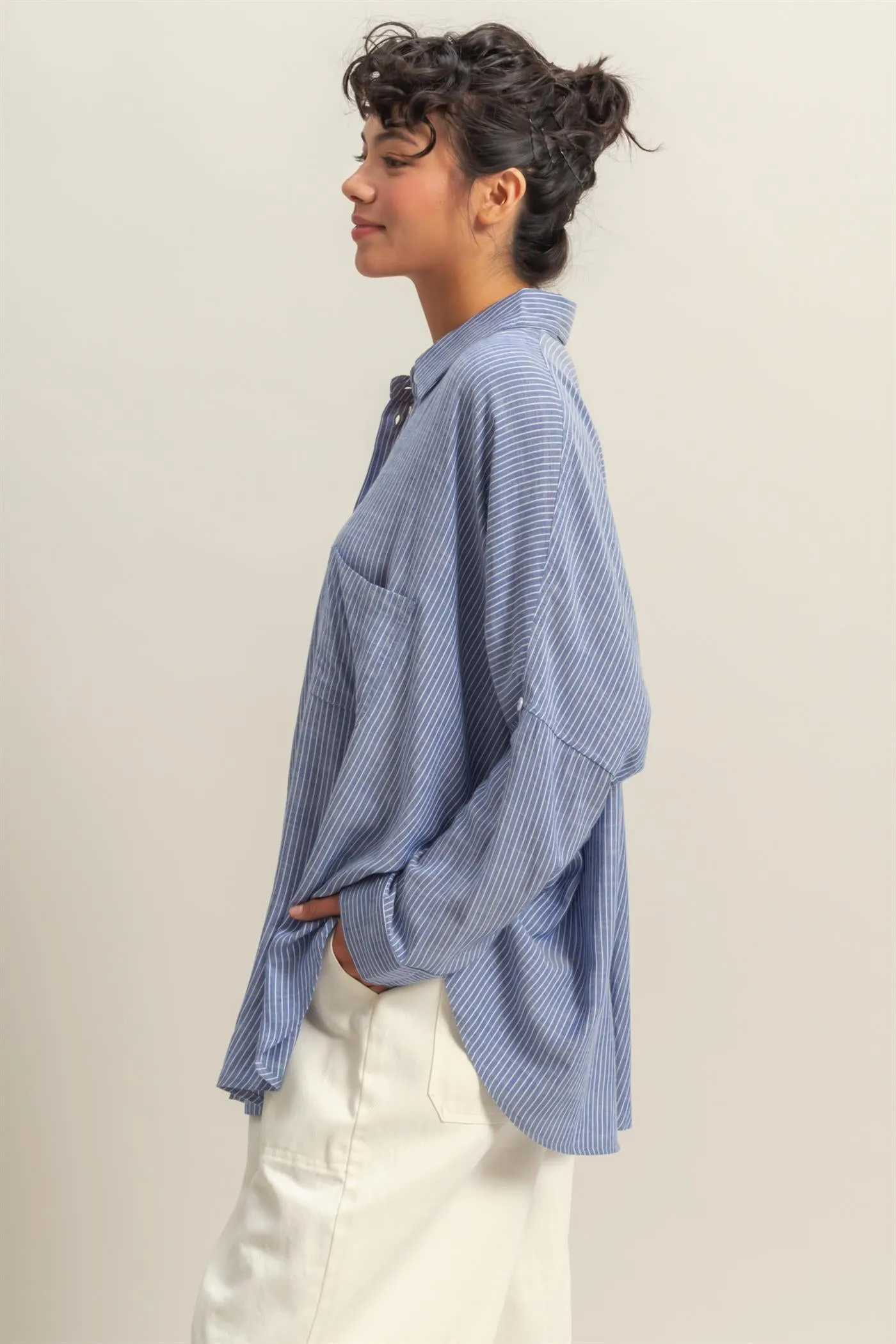 DZ25A775-Striped Oversized Button Down Shirt