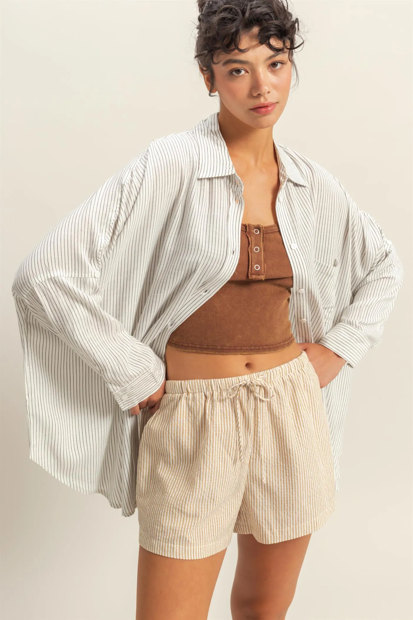 DZ25A775-Striped Oversized Button Down Shirt