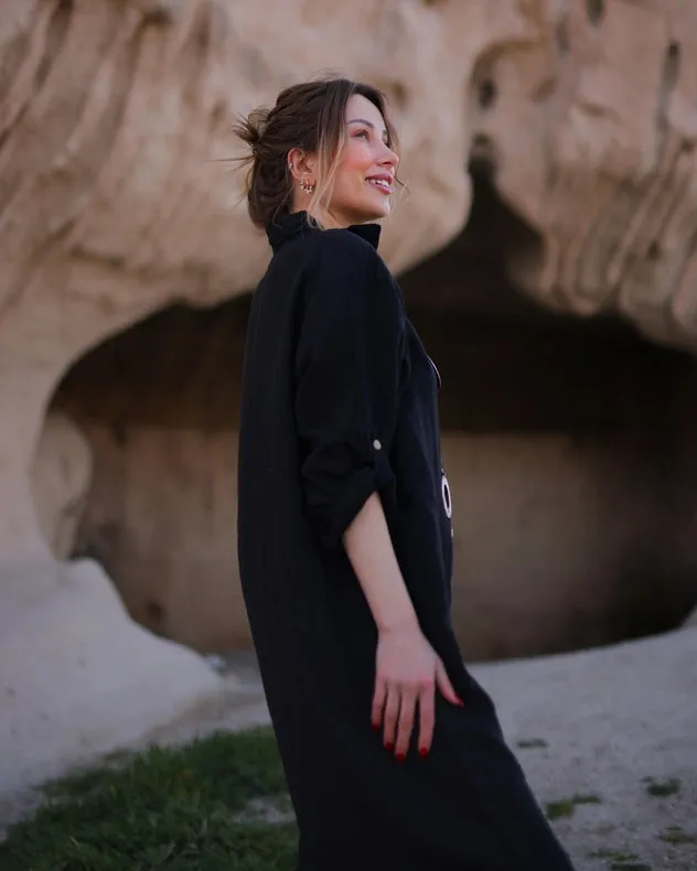 Organic Muslin Cotton White Shirt Black