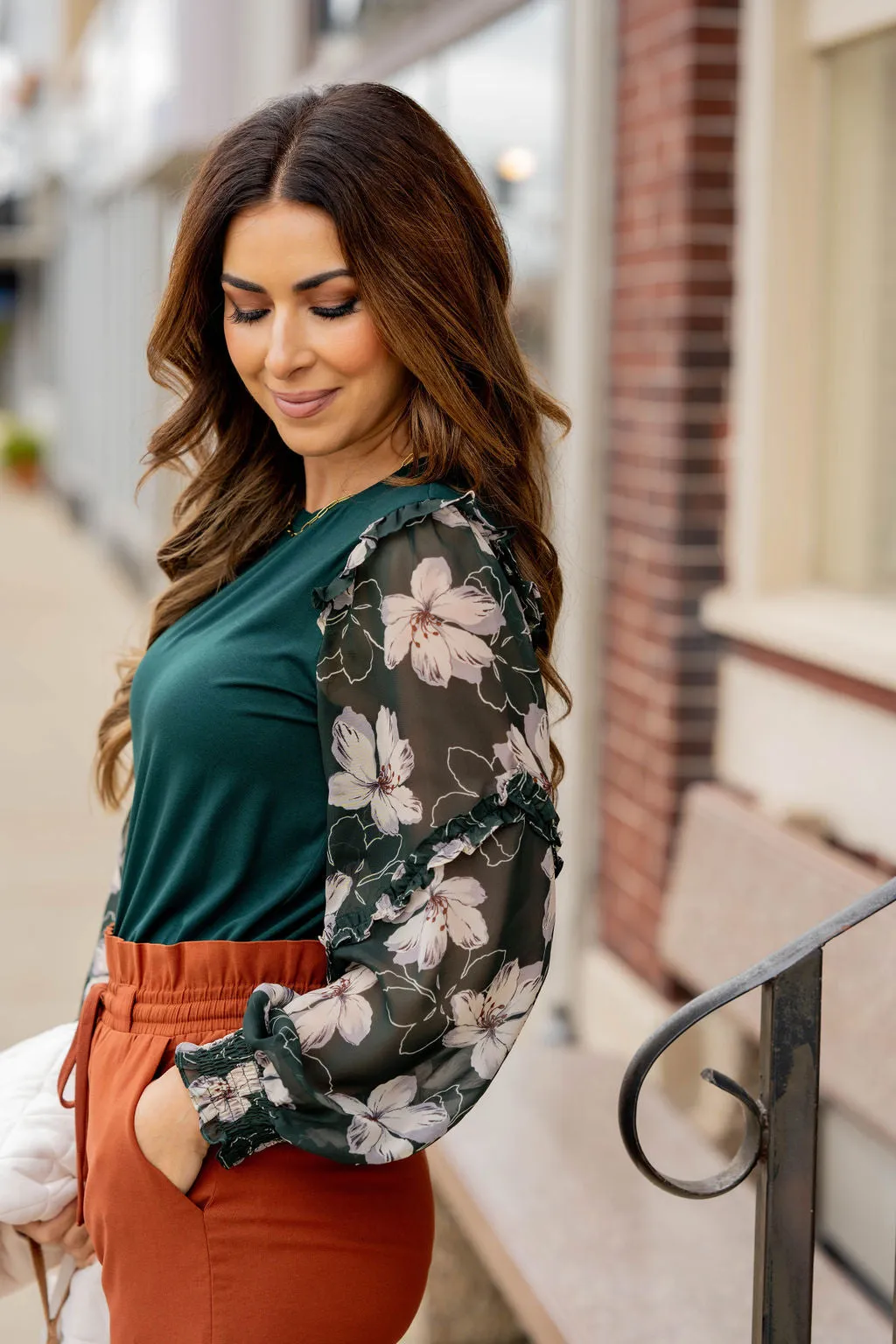 Sheer Floral Ruffle Sleeve Blouse