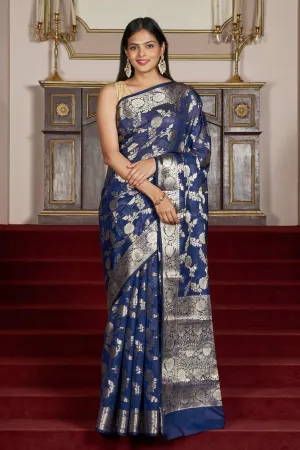 Teejh Shavya Navy Blue Banarasi Semi Georgette Silk Saree